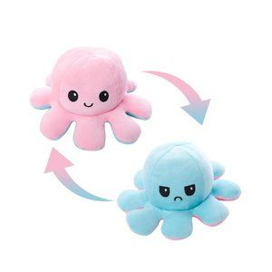 Reversible Octopus Plushie Happy:Light Pink, Sad/Angry:Baby Blue Mood Flip Plush